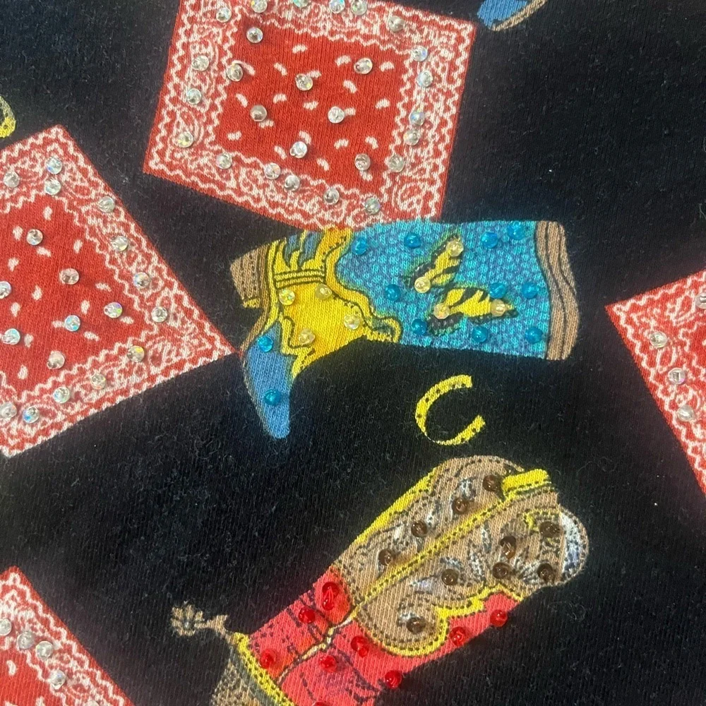 Vintage Women’s Large Western Shirt Boots Bandana Cowgirl Couture Cotton Beaded - Picture 5 of 11